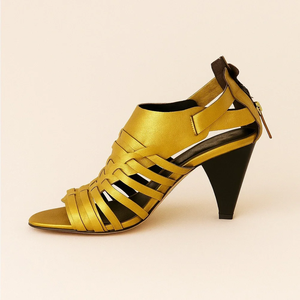 Donald J Pliner Gold Strappy Heeled Sandals – Size 10 - Picture 3 of 5